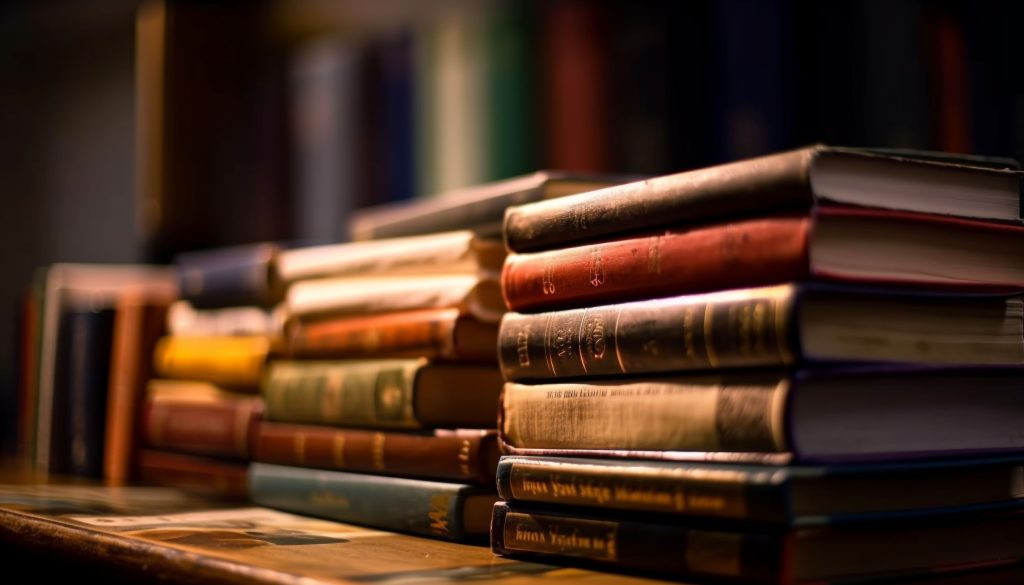 row old textbooks fills antique bookshelf generated by ai (1)